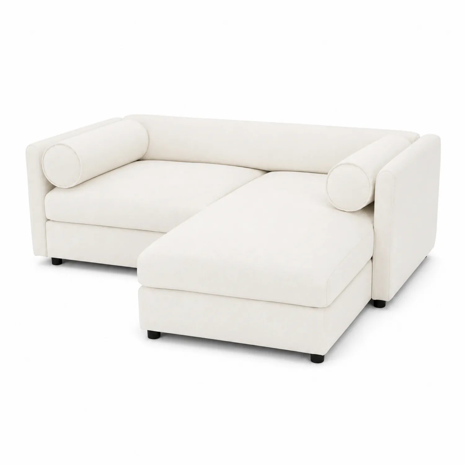 Divano ad Angolo con Chaise Longue in Tessuto Crema