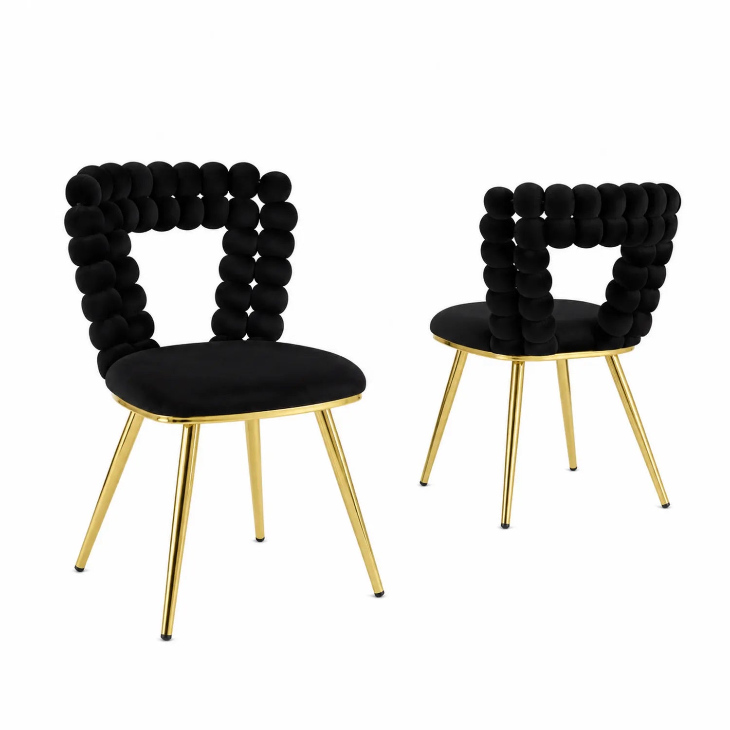 Set di 2 sedie in velluto nero con gambe in metallo dorato