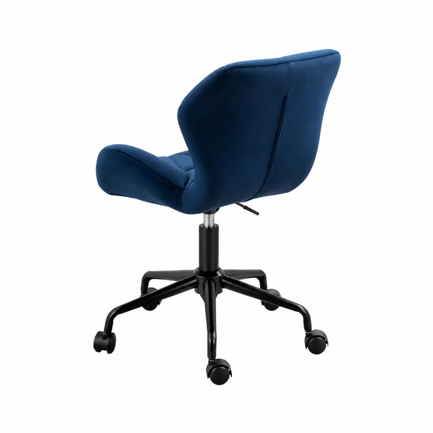 Sedia da ufficio in velluto blu con base e ruote in metallo