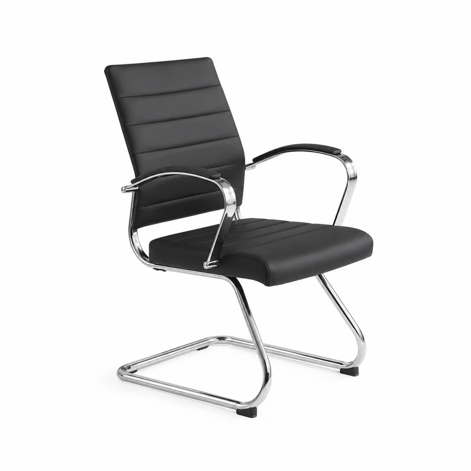 Sedia in Pelle Sintetica Nera con Struttura Metalllica Cromata