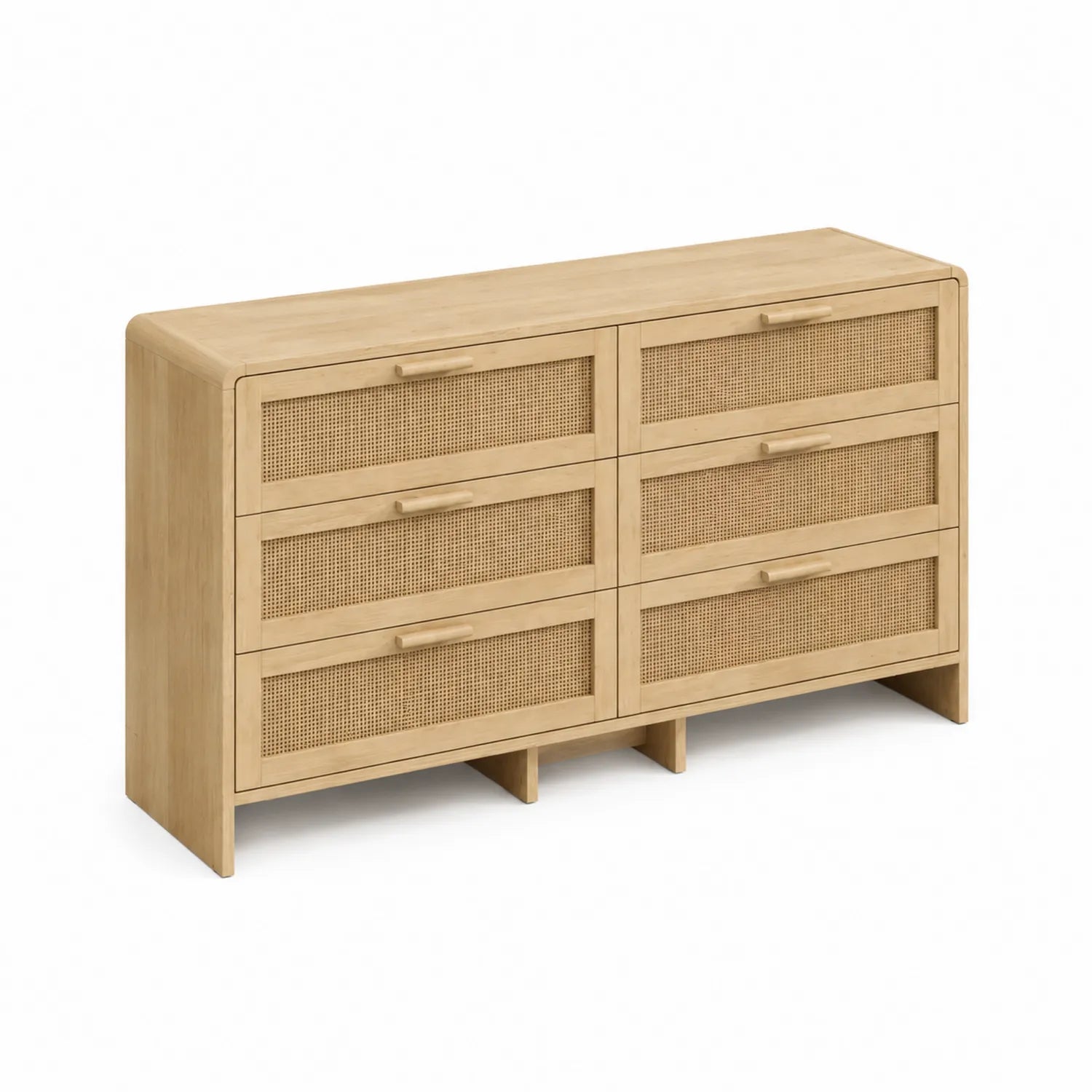 Cassettiera in Legno e Rattan con 6 Cassetti
