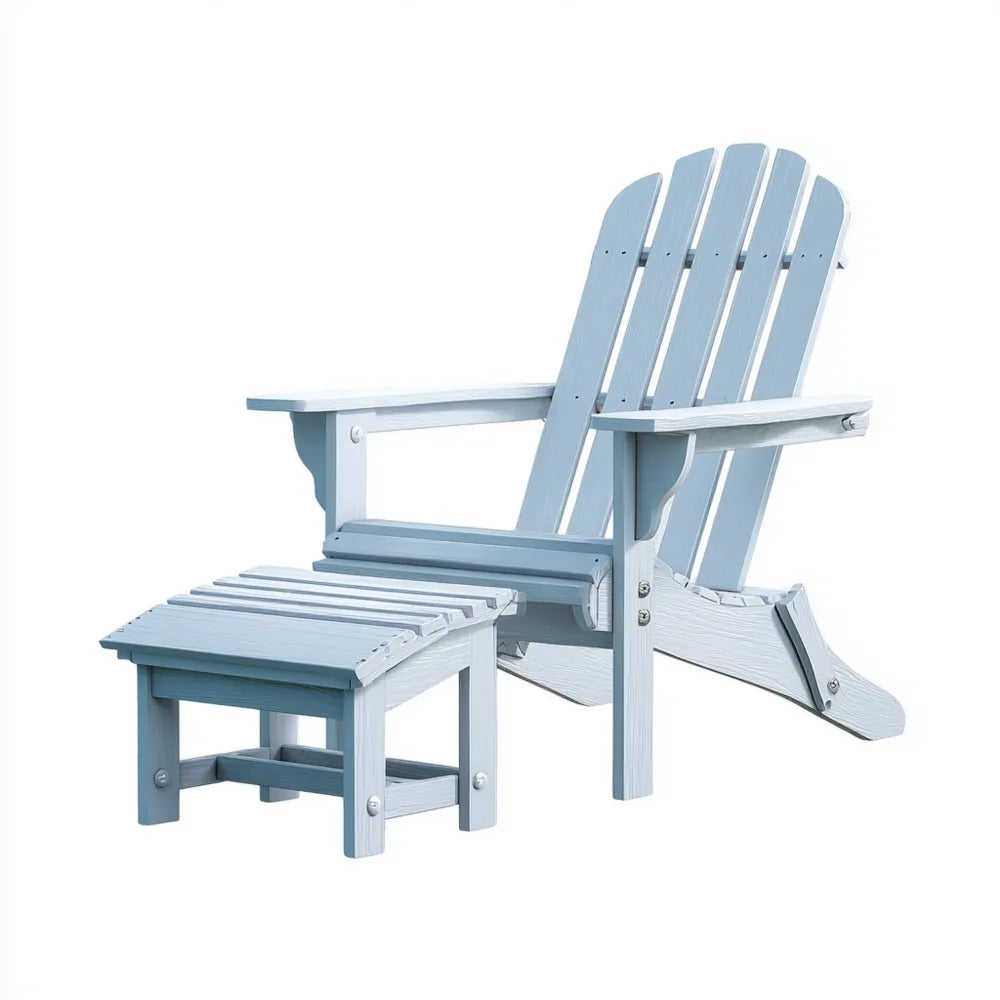 Patio Recliner with Footrest – Wooden Design – 75x85x90 cm – Light Blue – Outdoor Comfort