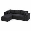 Divano angolare in velluto a coste nero con chaise-longue e cuscini
