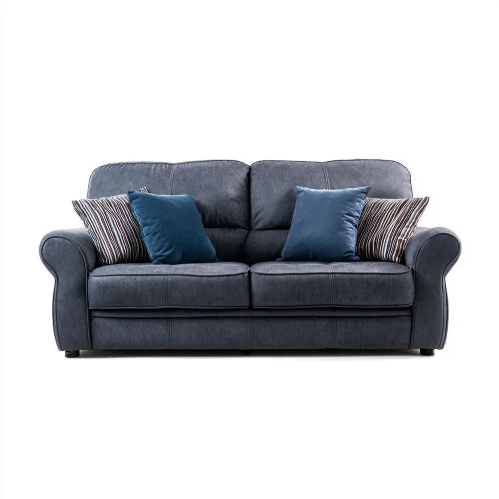 Sofa Set Fabric Upholstered 200x95x85 cm – Dark Blue – Classic Design