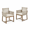 Set di 2 Sedie da Esterno in Legno di Teak e Corda Beige