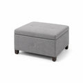 Pouf Contenitore in Tessuto Grigio con Gambe in Legno
