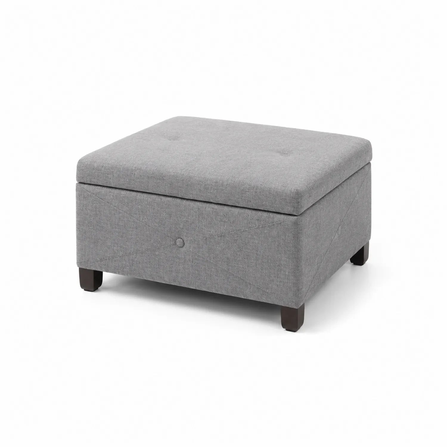 Pouf Contenitore in Tessuto Grigio con Gambe in Legno