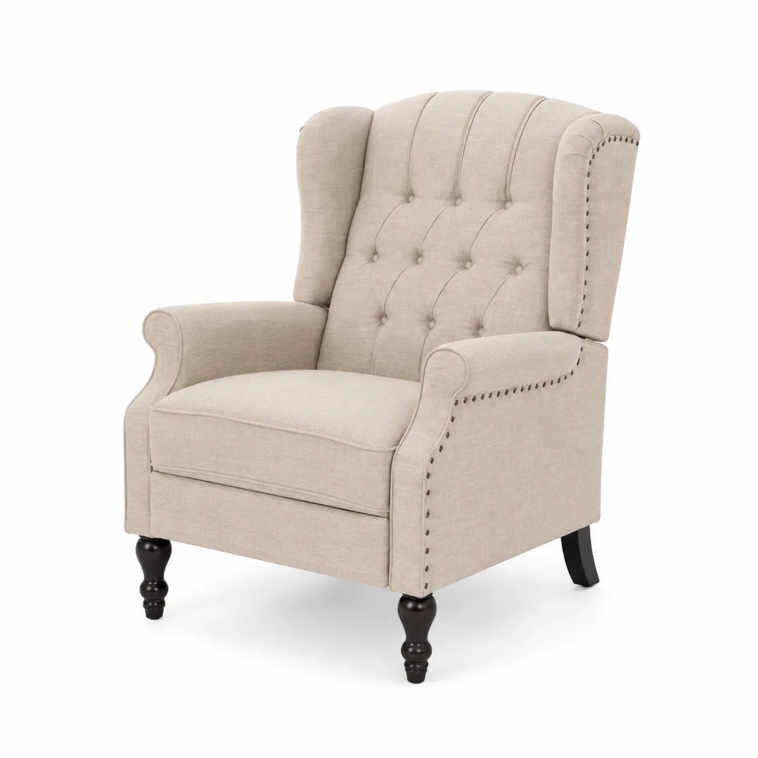 Poltrona in Tessuto di Lino Beige con Bottoni