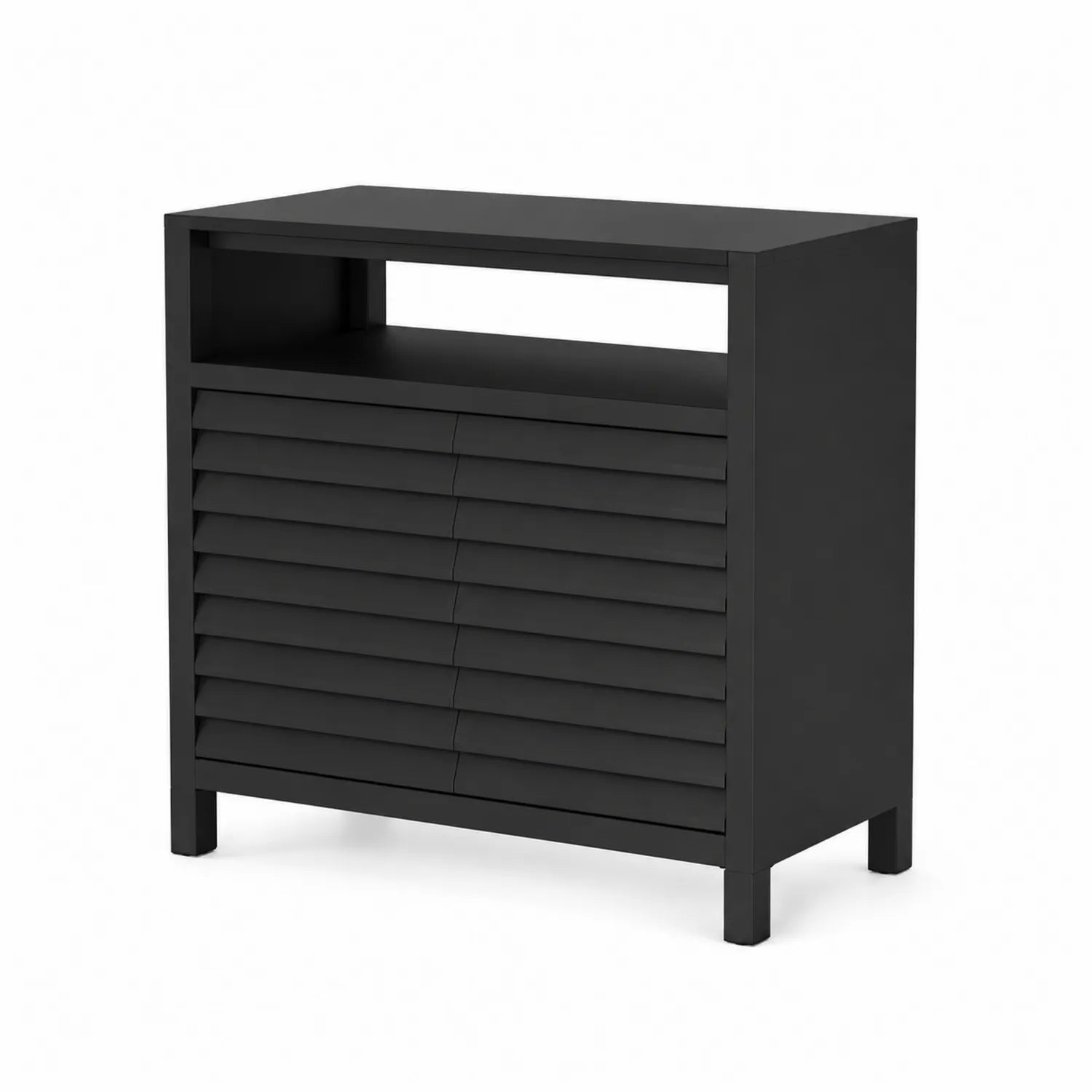 Credenza in Legno MDF con Ante Lamellari Nero 80x35x90 cm