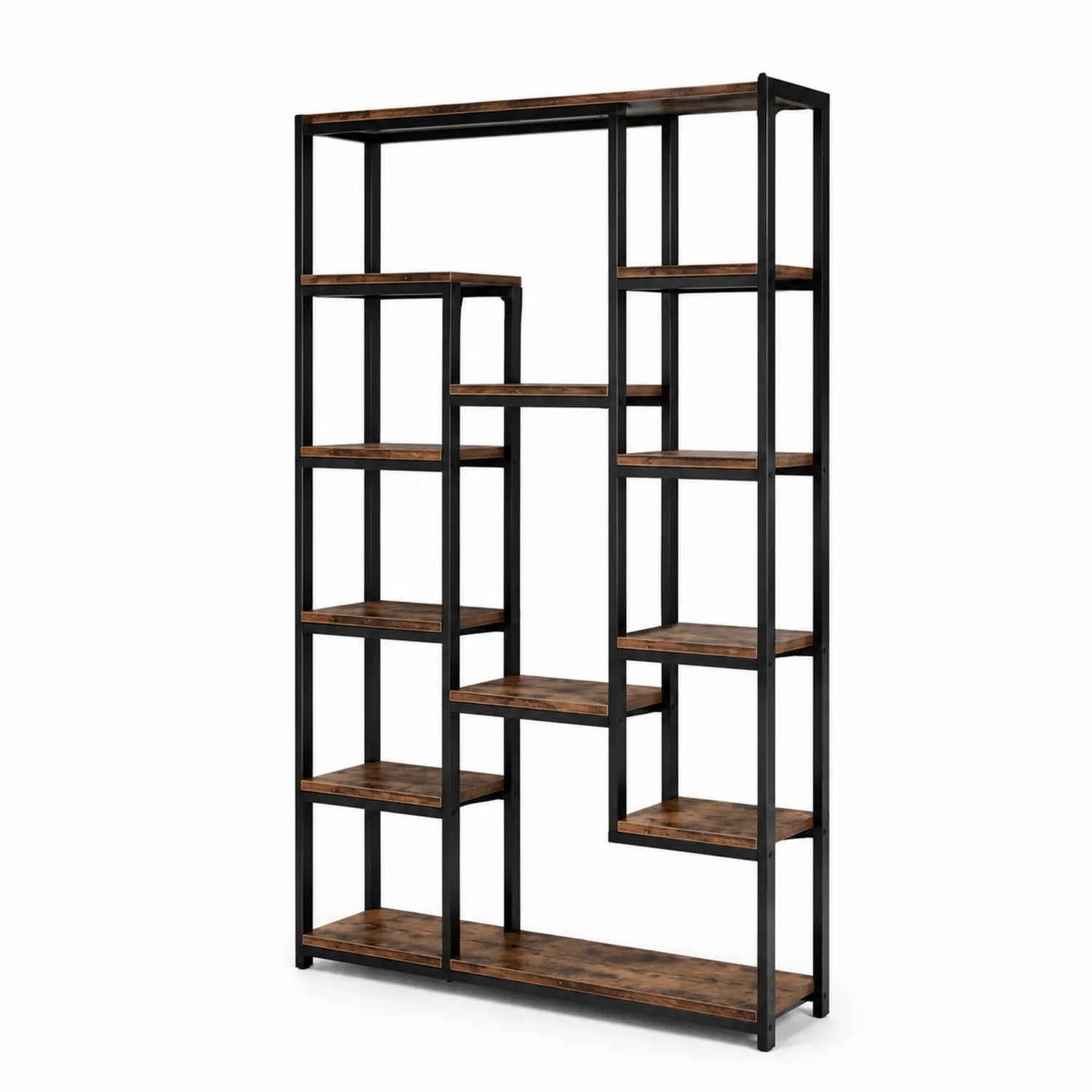 Scaffale in Metallo e Legno di Pino 180x120x30cm Nero/Marrone