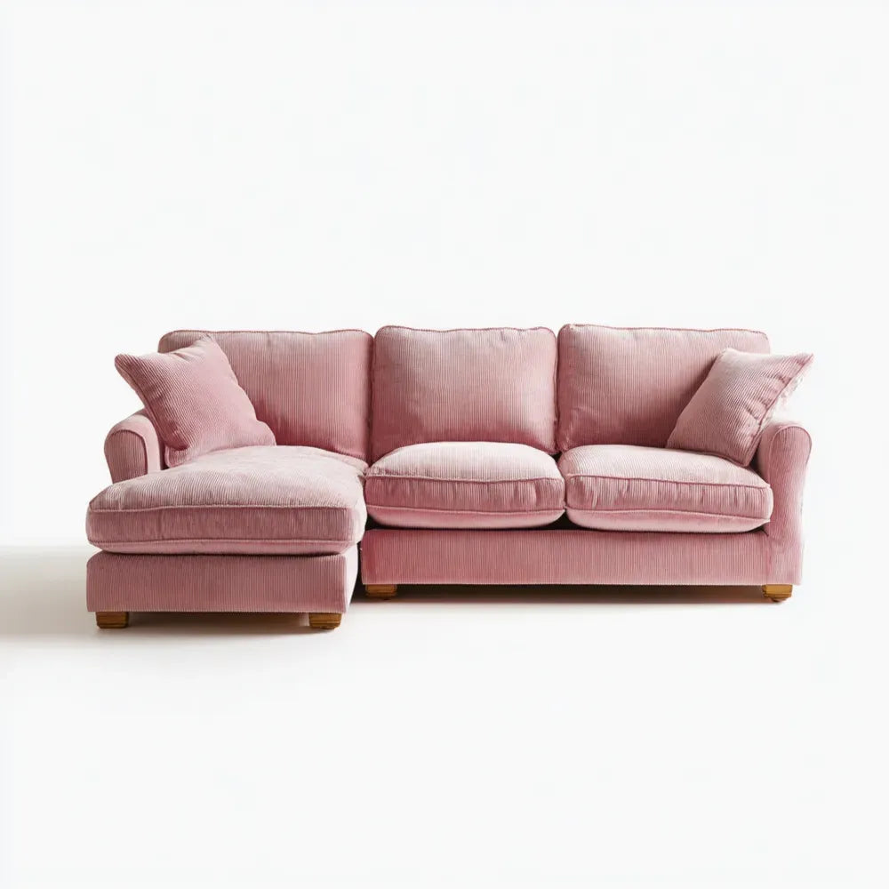 Sectional Sofa Corduroy Upholstery 250x150x90 cm - Pink - Modern Style