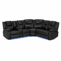 Divano angolare in pelle nera con luci LED