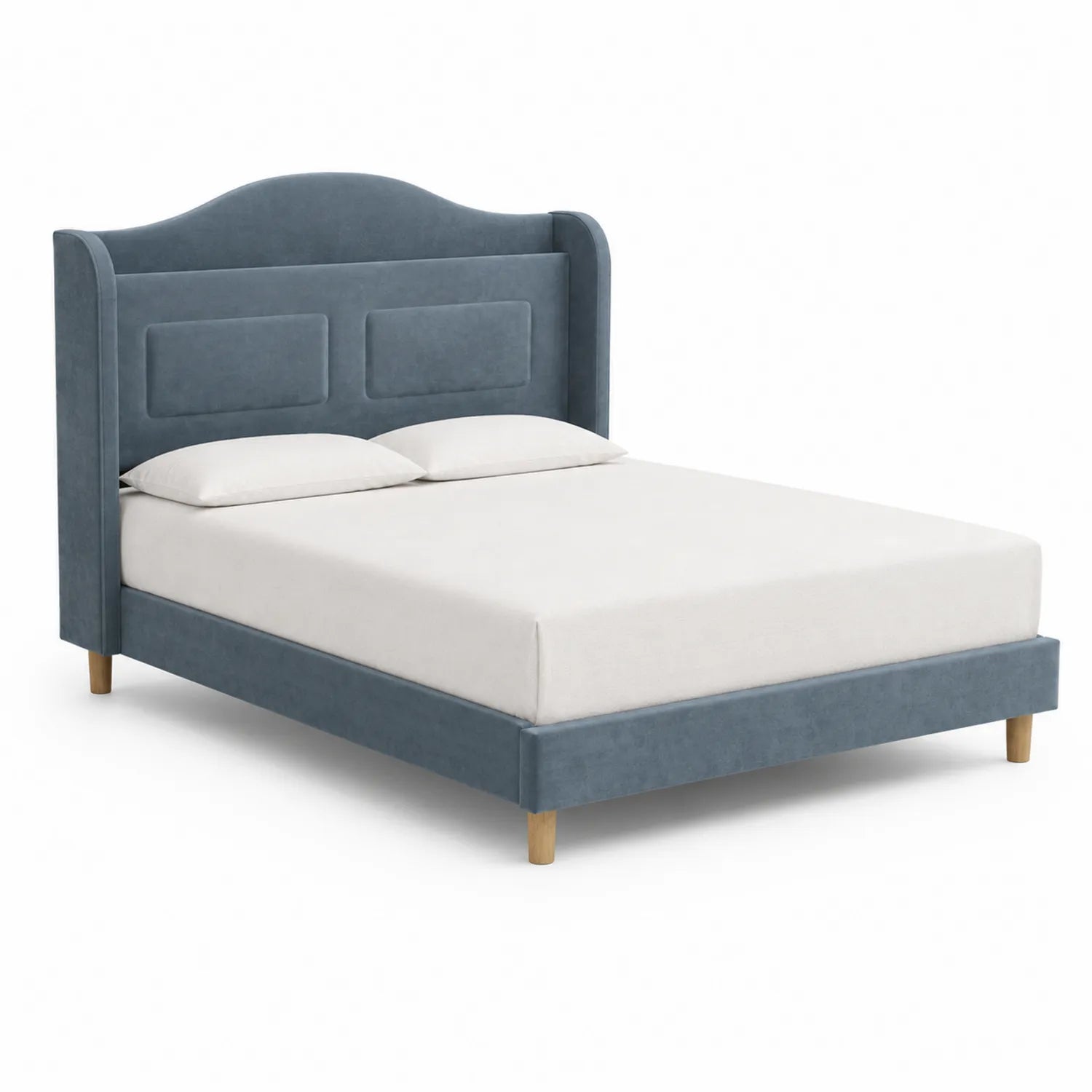 Letto matrimoniale con testiera in tessuto blu 200x160 cm