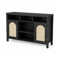 Credenza in Legno Nero con Ante in Fibra Naturale 110x35x85 cm