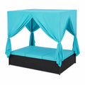 Divano Letto da Esterno in Rattan Sintetico con Baldacchino Azzurro