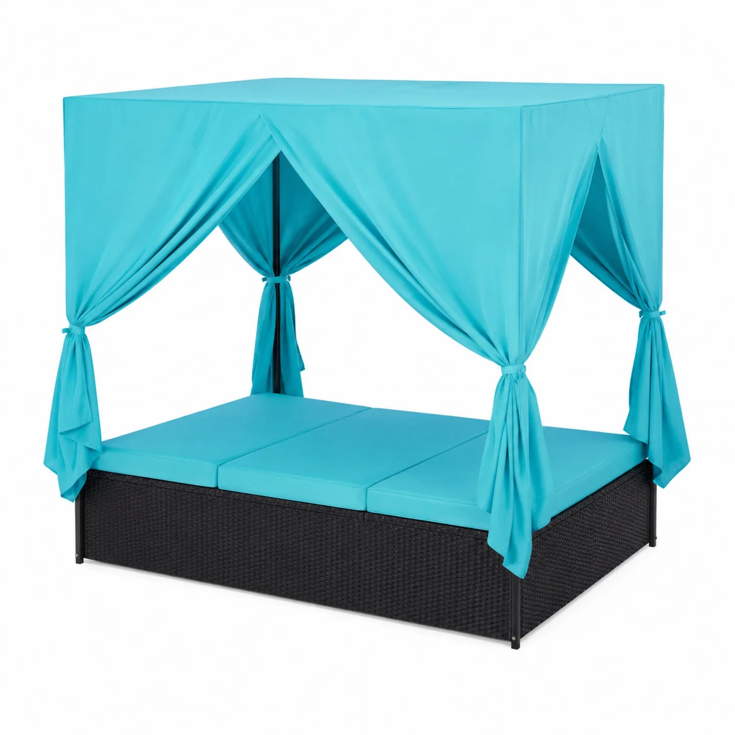 Divano Letto da Esterno in Rattan Sintetico con Baldacchino Azzurro