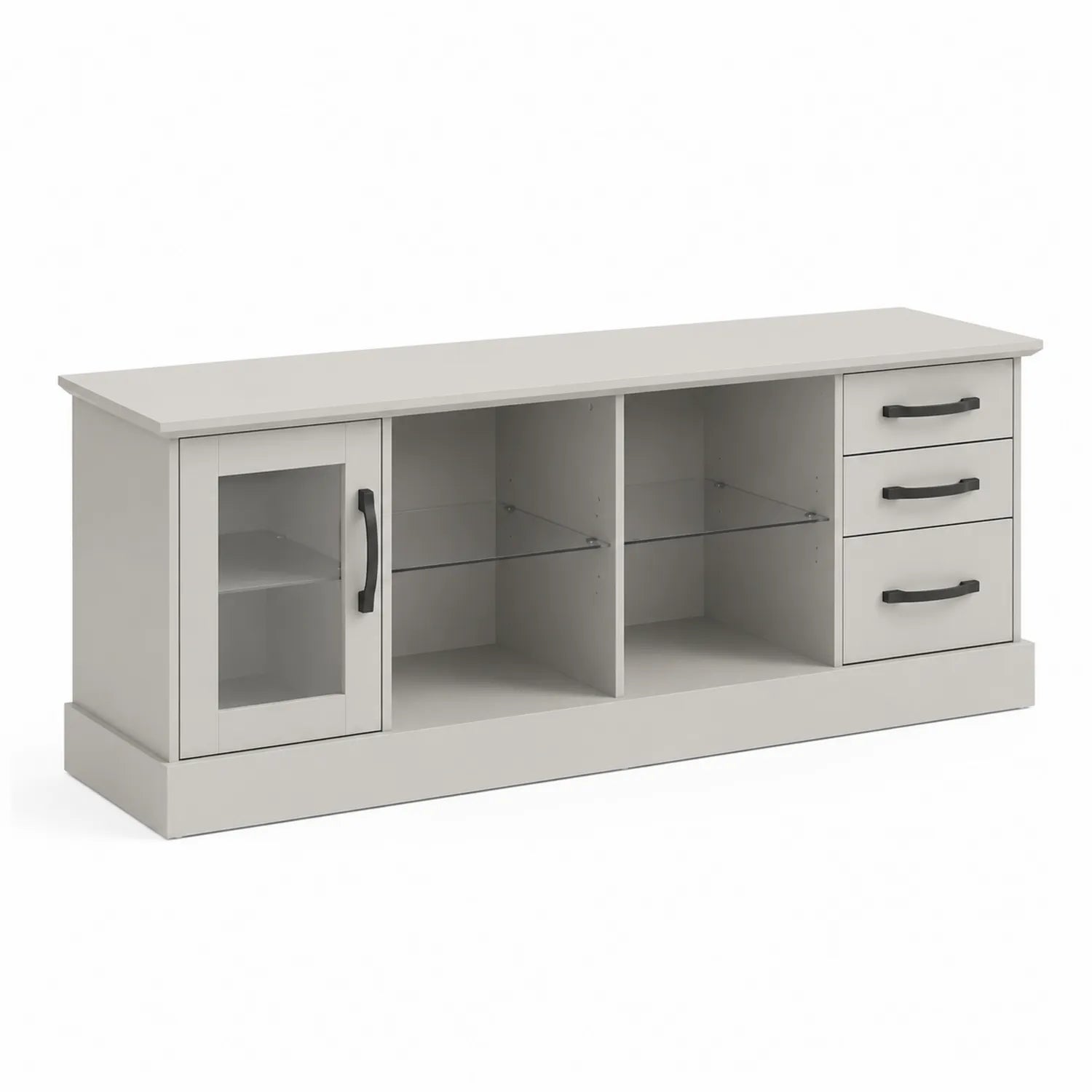 Mobile TV in legno composito con porta in vetro temperato e cassetti Grigio