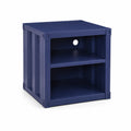 Comodino cubico in metallo blu con ripiani