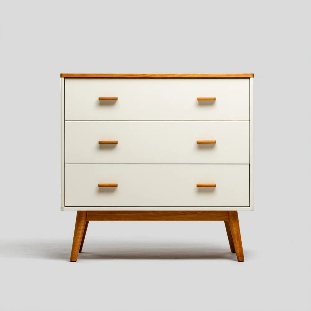 Chest of Drawers 80x40x90 cm - White/Natural - Mid-Century Modern Design