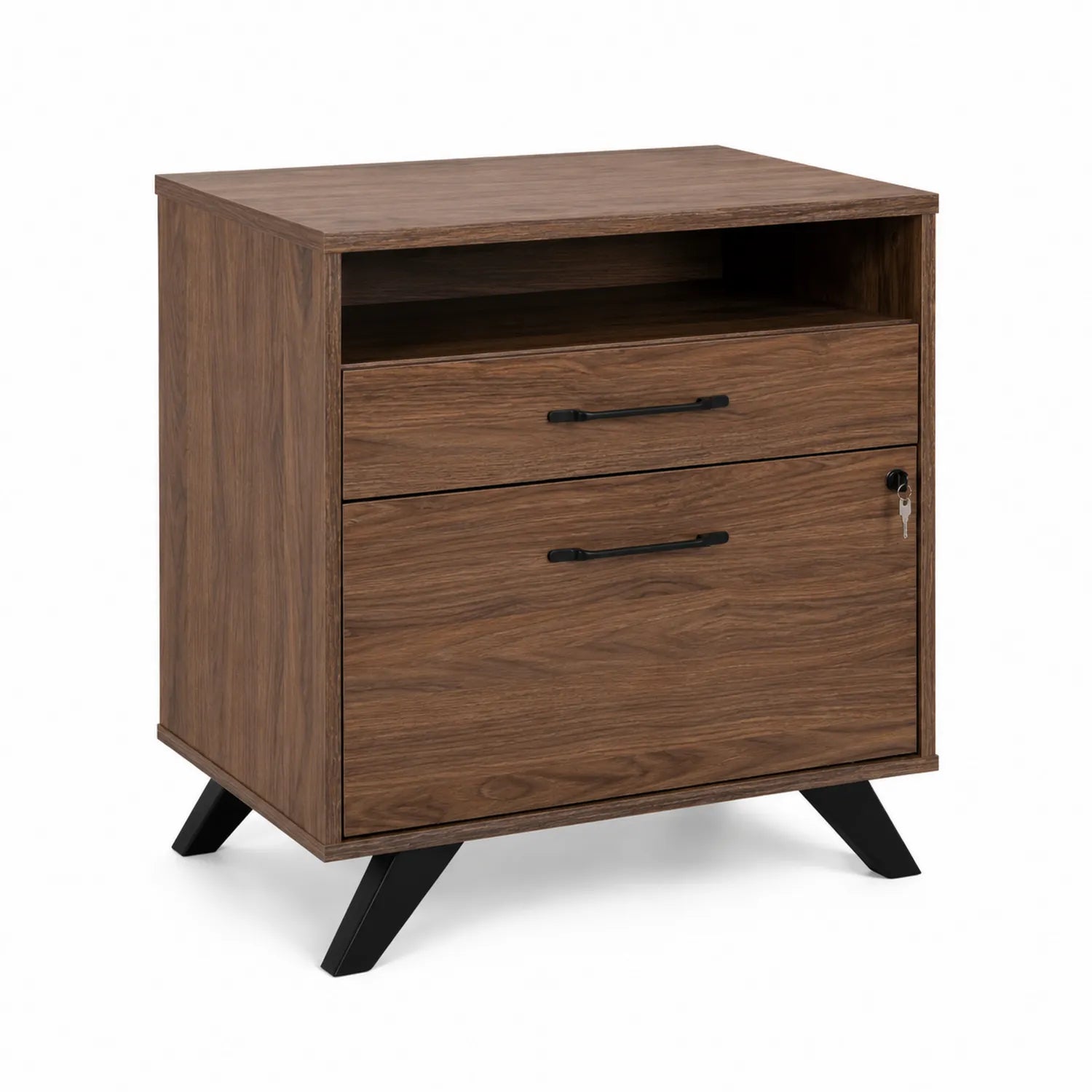 Cassettiera in Legno con 2 Cassetti e Vano Aperto, 76x50x40 cm, Noce