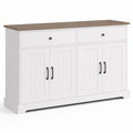 Credenza in legno bianco con maniglie nere, 4 ante e 2 cassetti