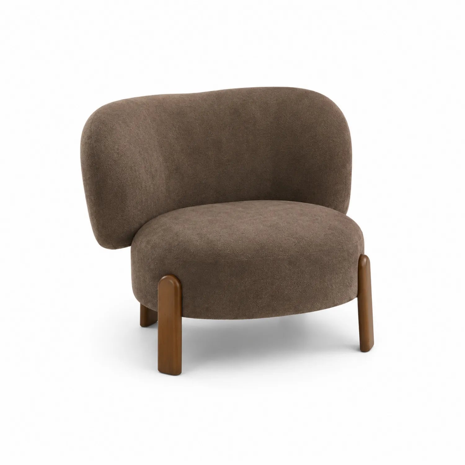 Poltrona in tessuto marrone con gambe in legno