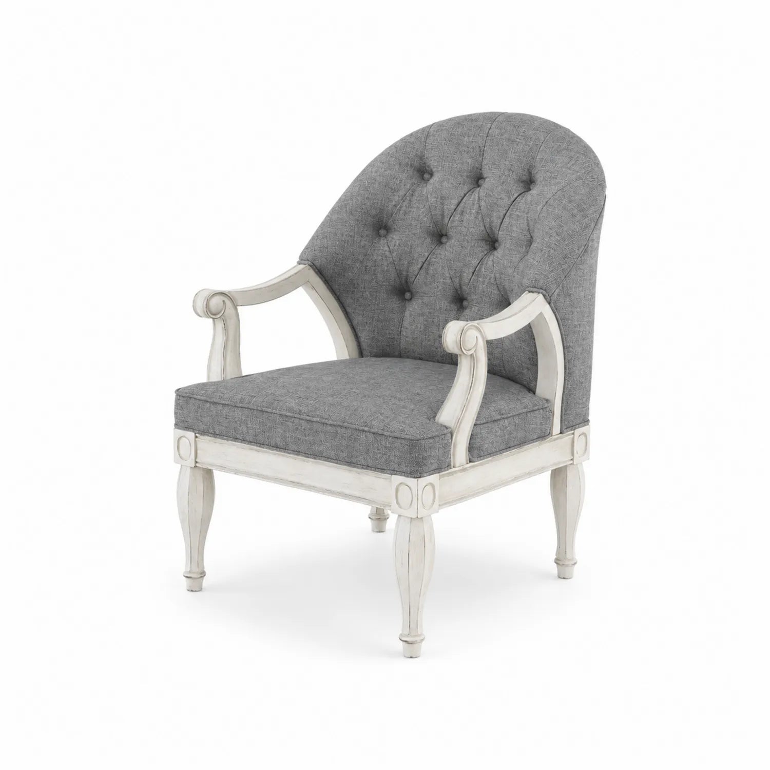 Poltrona in Tessuto Grigio con Struttura in Legno