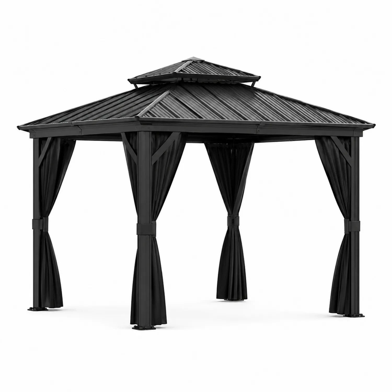 Gazebo in Alluminio con Tetto in Acciaio e Tende in Poliestere 3x3 m