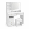Toeletta con Specchio LED e Sgabello in Legno Bianco