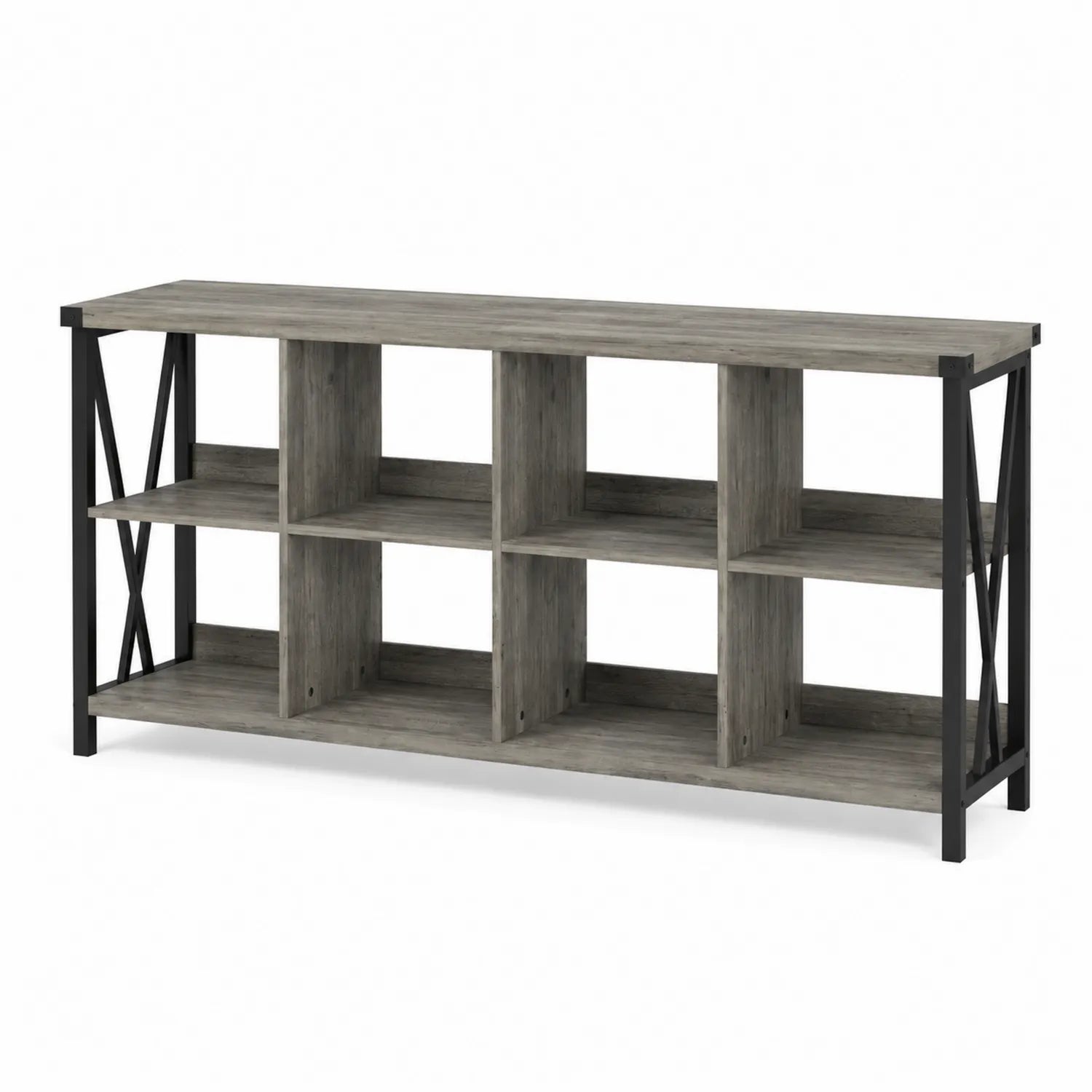 Scaffale in Legno Composto con Struttura in Acciaio, 8 Scompartimenti, 147x76x33 cm