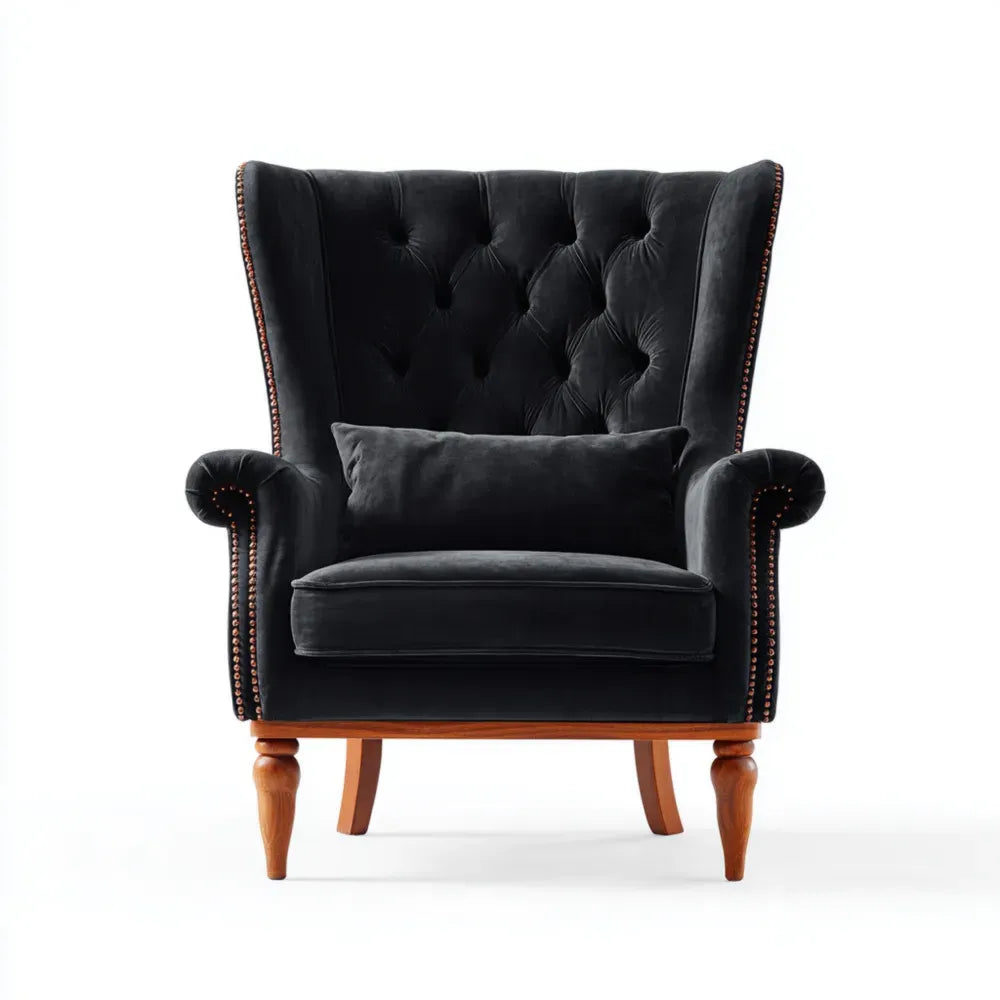 Velvet Upholstered Armchair 90x80x100 cm - Black - Classic Design