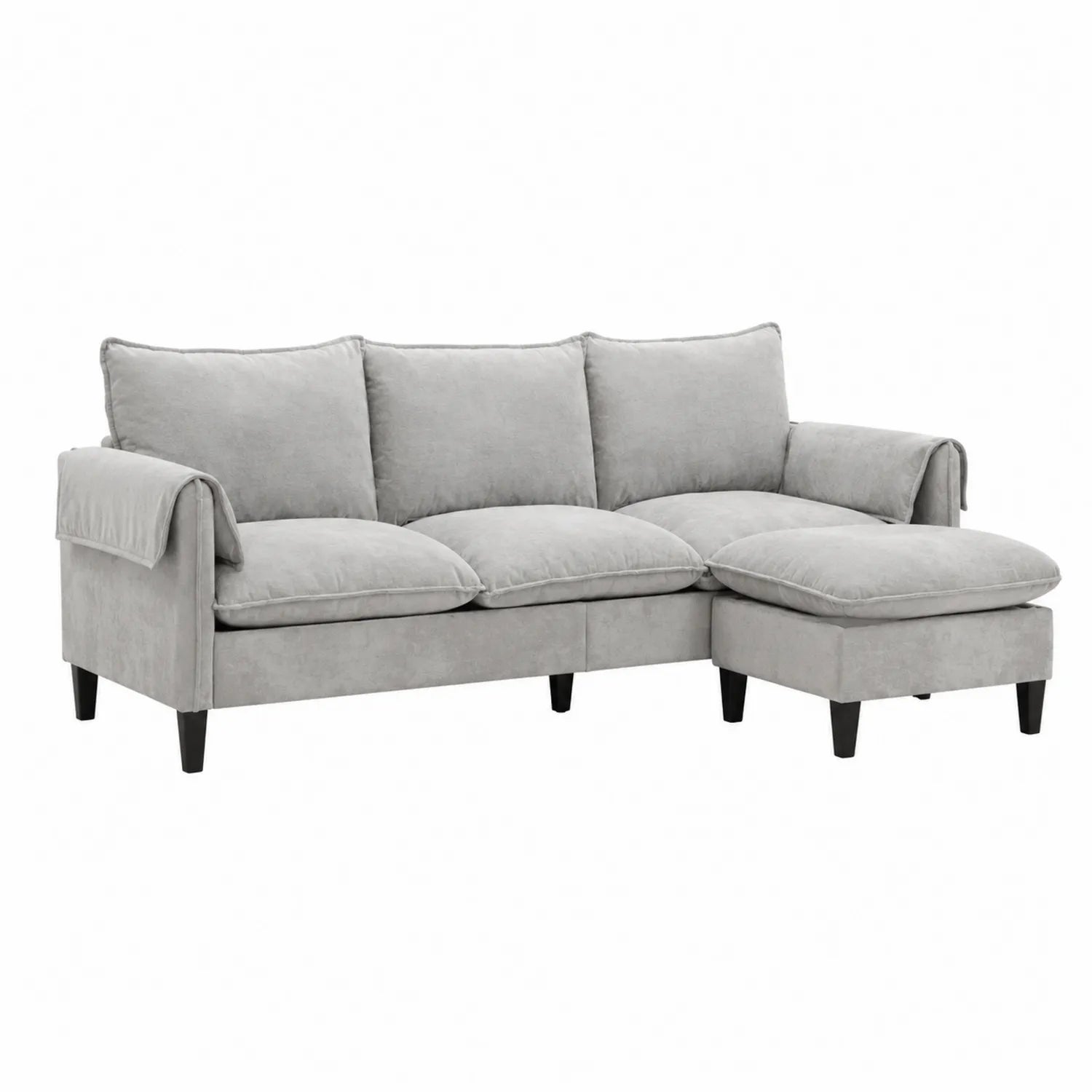 Divano ad angolo in tessuto di poliestere grigio con chaise longue