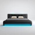 Double Bed 200x140x90 cm Faux Leather Upholstered with LED Lighting - Black Modern Design