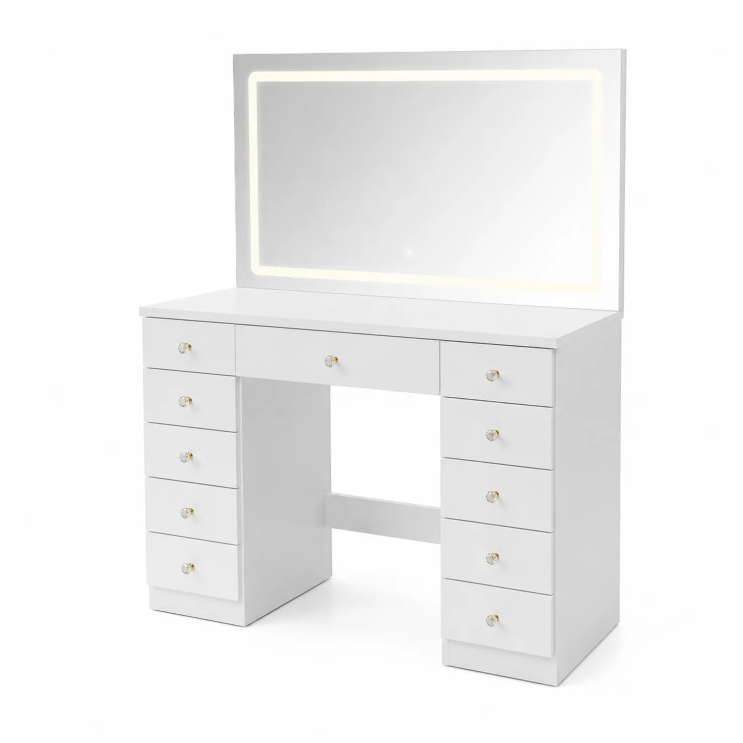 Toeletta in MDF con Specchio LED Integrato Bianco