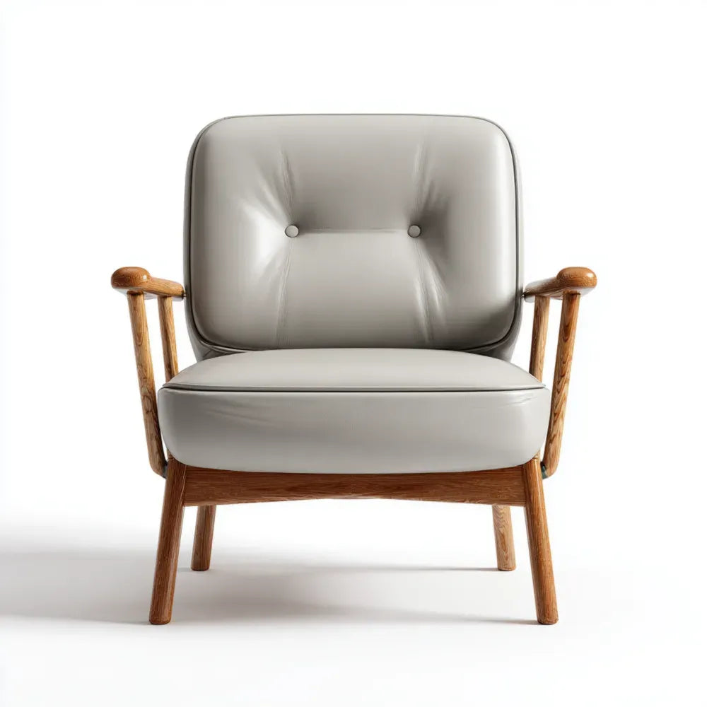 Armchair 75x80x85 cm - Faux Leather Upholstery - Light Gray - Modern Design