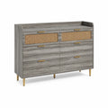 Cassettiera in MDF e Rattan con Gambe in Metallo Dorato, Grigio