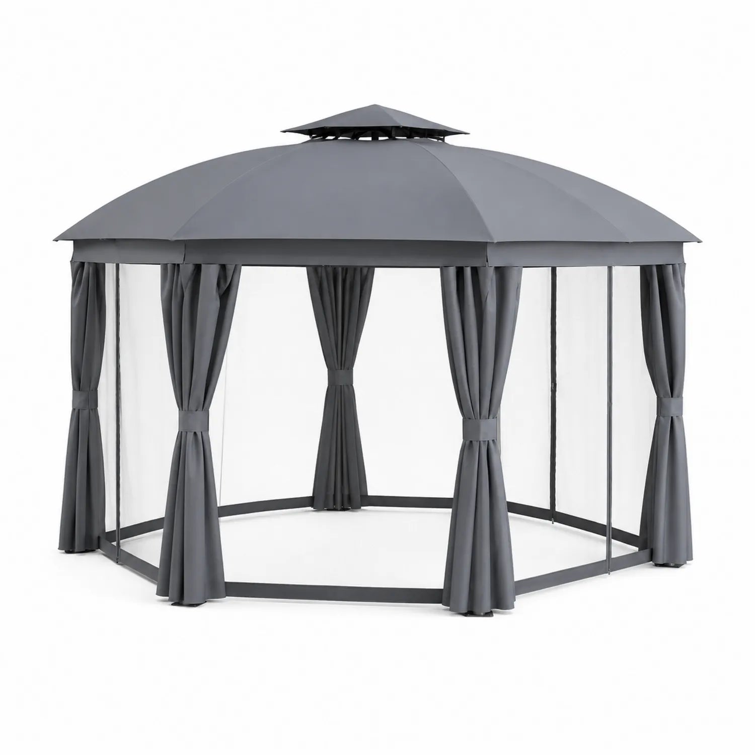 Gazebo Ottagonale in Metallo e Poliestere Grigio