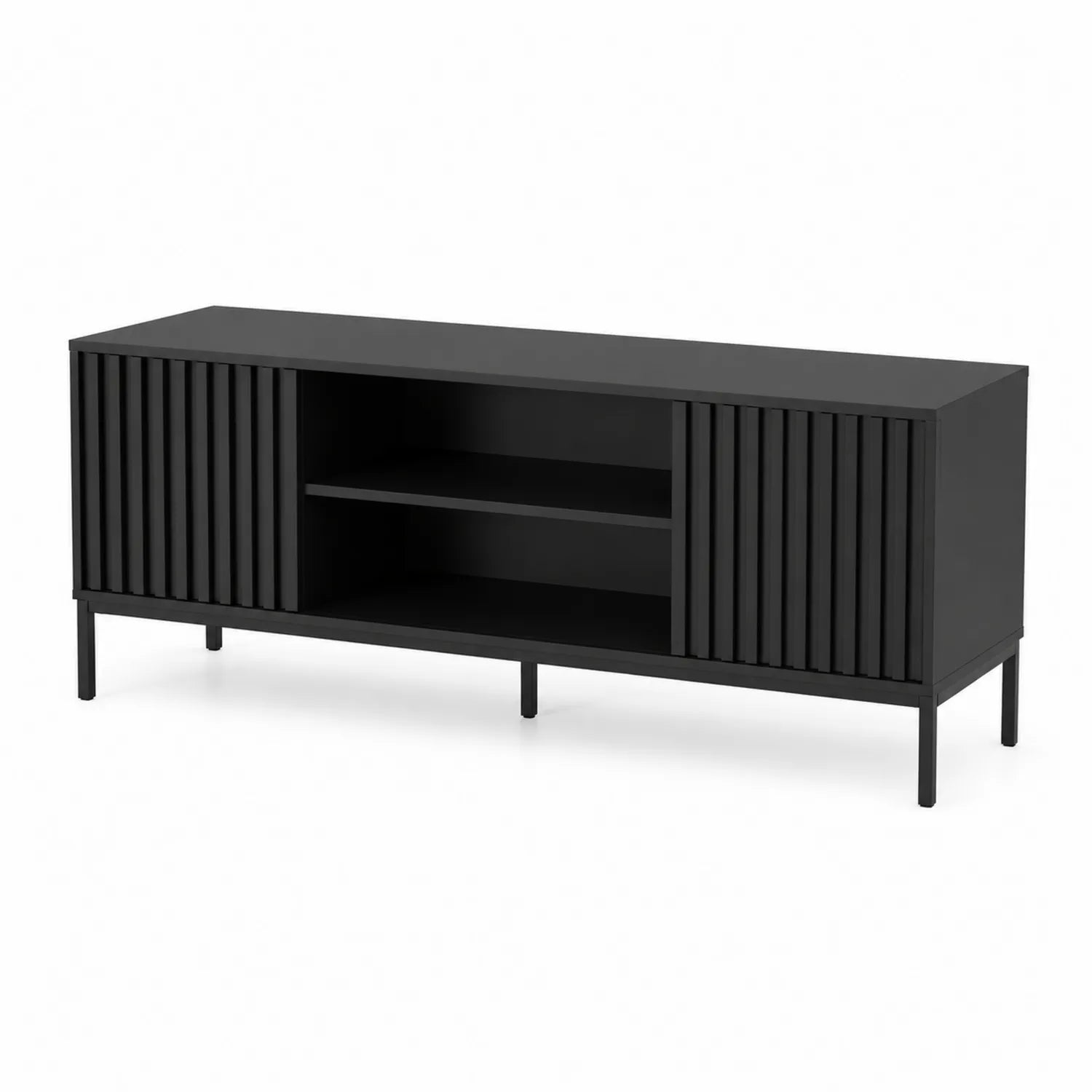 Mobile TV in legno MDF e metallo con ante scorrevoli nero 120x40x45 cm