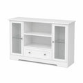 Credenza in MDF con Ante in Vetro Temperato e Cassetto Bianco, 120x40x85 cm