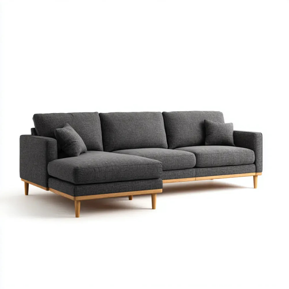 Modern Sectional Sofa Fabric Upholstered 200x90x85 cm - Charcoal