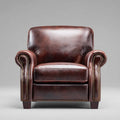 Leather Armchair with Rolled Arms - 31.5x33.5x35.4 Inches - Brown - Classic Design