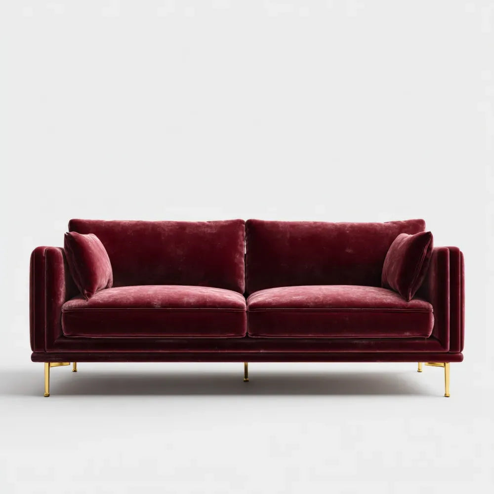 Sofa Velvet Upholstered 200x90x85 cm - Burgundy - Contemporary Design