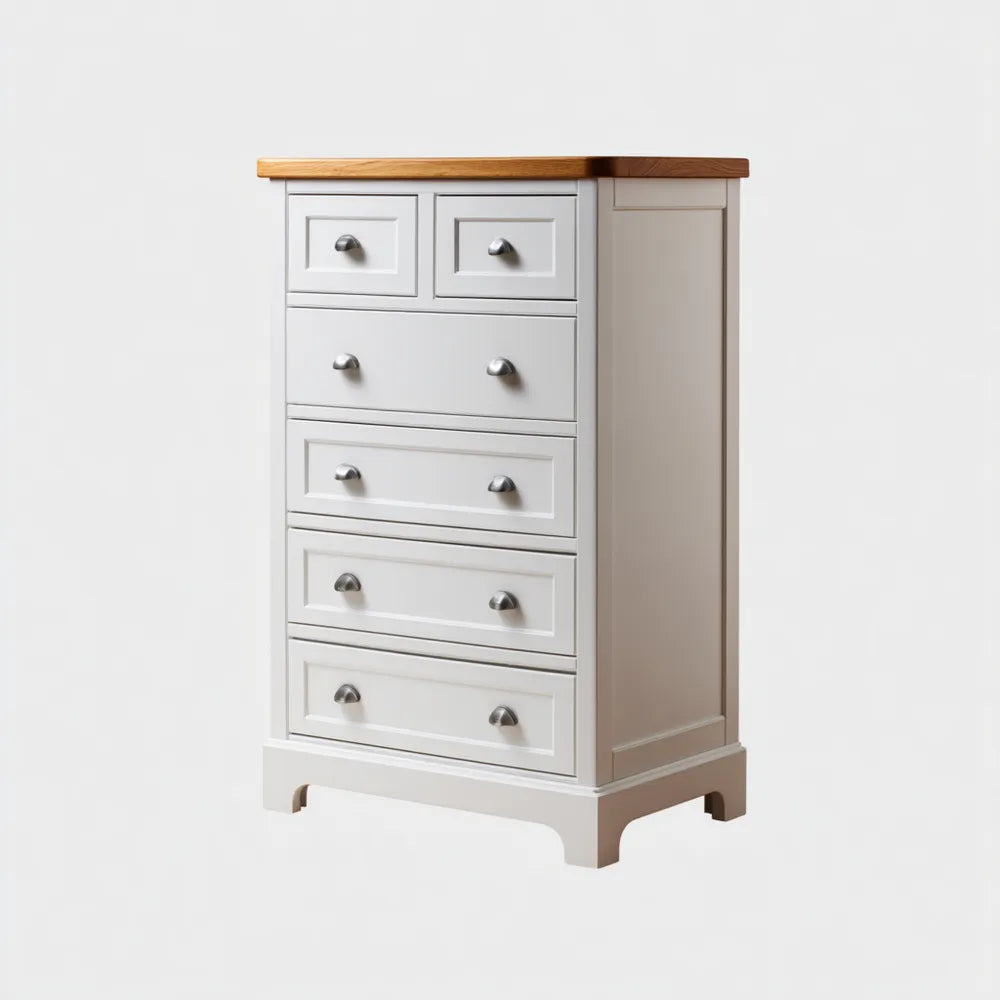 Chest of Drawers 80x40x114 cm - White/Wood - Classic Design