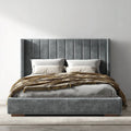 Velvet Upholstered Double Bed - 180x200x120 cm - Gray - Modern Design