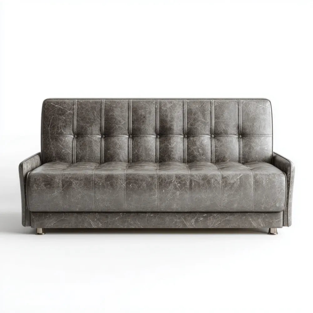 Sofa Set Leather Upholstered 210x95x85 cm - Dark Grey - Contemporary Style