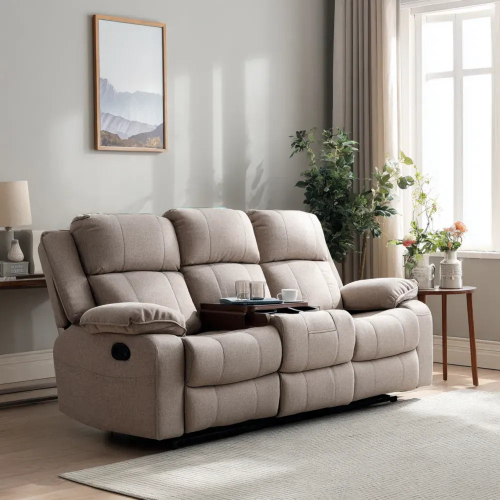 Recliner Sofa Fabric Upholstery 200x90x100 cm - Beige - Modern Design