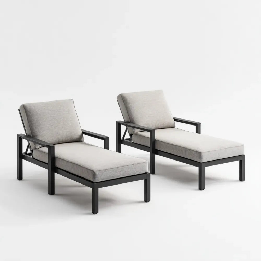 Outdoor Patio Recliner Set 31.5x78.7x33.5 Inches Aluminum Frame Gray Cushions - Modern Design