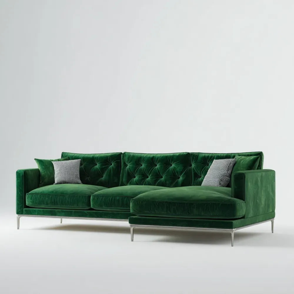 Sectional Sofa Velvet Upholstery 250x90x85 cm - Green - Modern Design