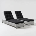 Patio Recliner Set Wicker 200x65x32 cm - Grey/Black Cushions - Adjustable Backrest