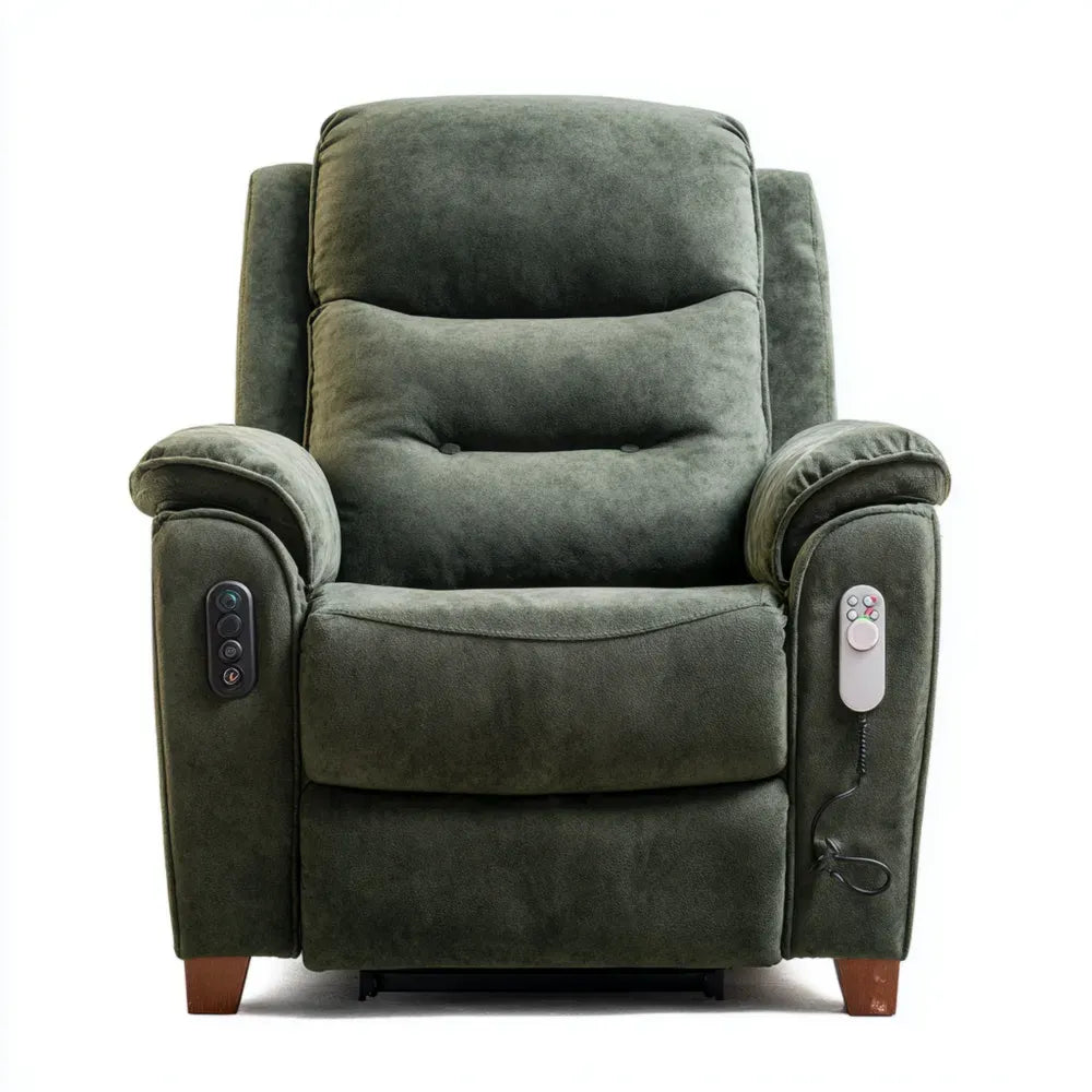 Recliner Fabric Upholstery 78x90x100 cm with Remote Control - Olive Green - Modern Comfort Design